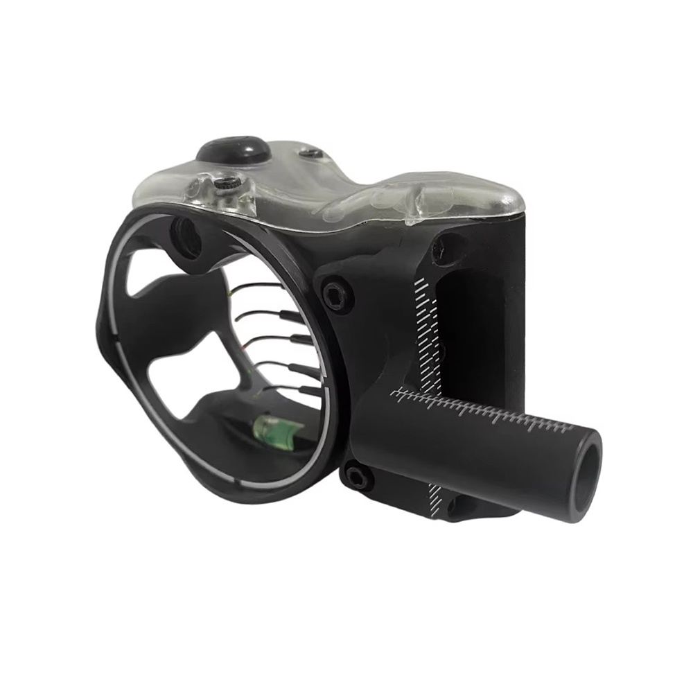 Professional 1-Pin/5-Pin Bow Sight Housing with LED Light & Bubble Level, for Recurve Compound Bow Hunting Target Practice